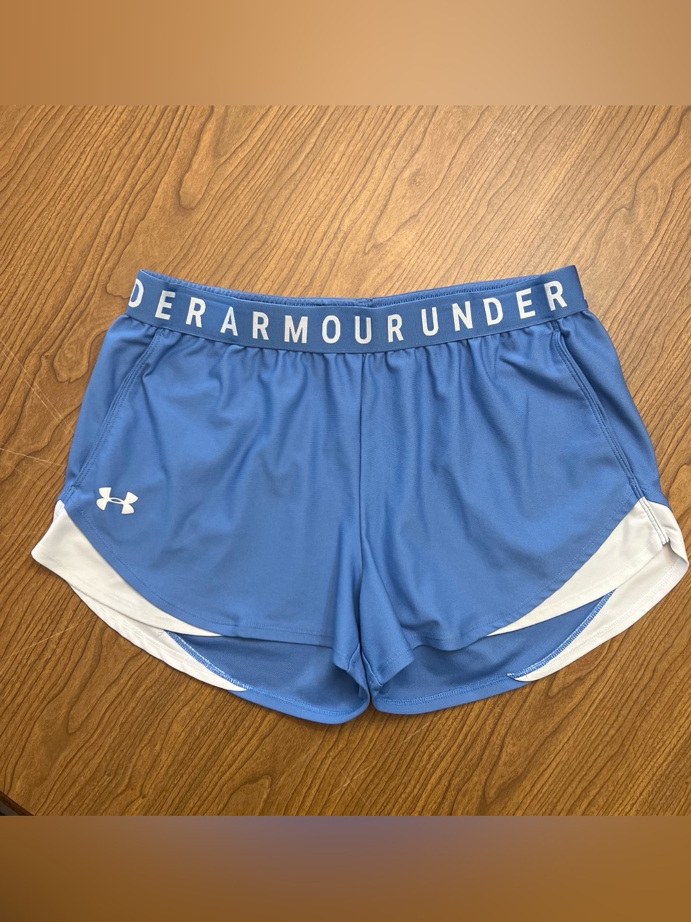 Under Armour Blue Women's Athletic Shorts with White Trim Logo Loose Fit - SZ L